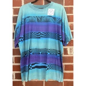 Vintage Surf Psychedelic Shirt Mens XL Blue Purple Geometric All Over Print‎ 90s